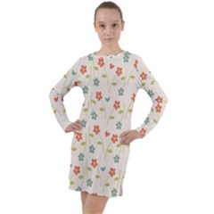 Floral-pattern-wallpaper-retro Long Sleeve Hoodie Dress