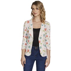 Floral-pattern-wallpaper-retro Women s One-button 3/4 Sleeve Short Jacket