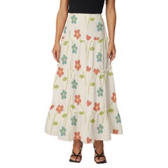 Floral-pattern-wallpaper-retro Tiered Ruffle Maxi Skirt