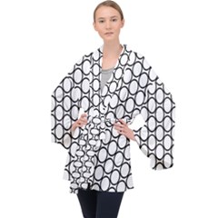 Black-pattern-halftone-wallpaper Long Sleeve Velvet Kimono  by Semog4