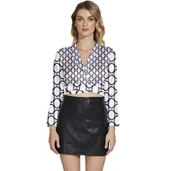 Black-pattern-halftone-wallpaper Long Sleeve Tie Back Satin Wrap Top by Semog4