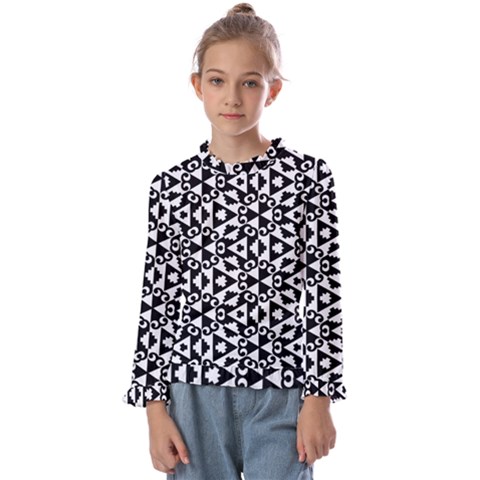 Geometric-tile-background Kids  Frill Detail Tee by Semog4