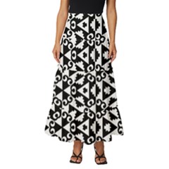 Geometric-tile-background Tiered Ruffle Maxi Skirt