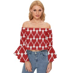 Hearts-pattern-seamless-red-love Off Shoulder Flutter Bell Sleeve Top by Semog4