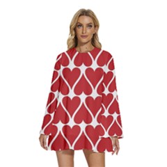 Hearts-pattern-seamless-red-love Round Neck Long Sleeve Bohemian Style Chiffon Mini Dress by Semog4