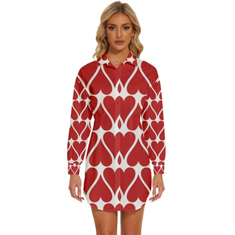 Hearts-pattern-seamless-red-love Womens Long Sleeve Shirt Dress by Semog4