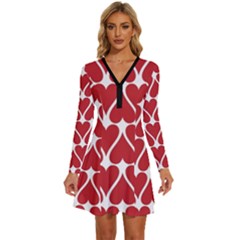 Hearts-pattern-seamless-red-love Long Sleeve Deep V Mini Dress  by Semog4