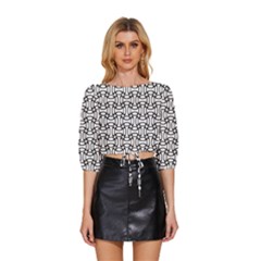 Ellipse-pattern-ellipse-dot-pattern Mid Sleeve Drawstring Hem Top