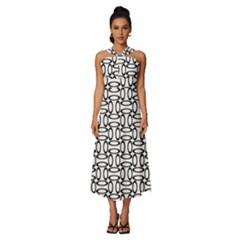 Ellipse-pattern-ellipse-dot-pattern Sleeveless Cross Front Cocktail Midi Chiffon Dress