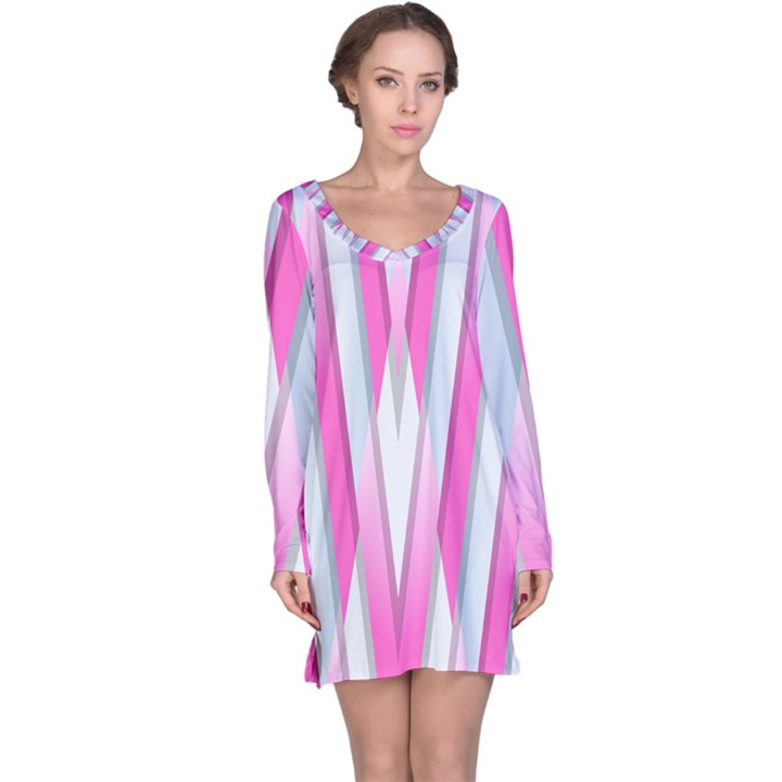 Geometric-3d-design-pattern-pink Long Sleeve Nightdress