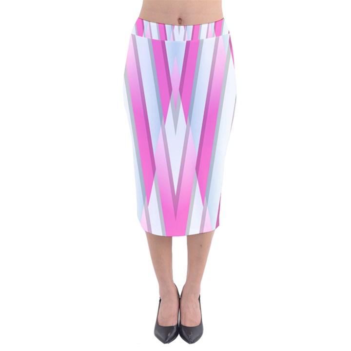 Geometric-3d-design-pattern-pink Velvet Midi Pencil Skirt