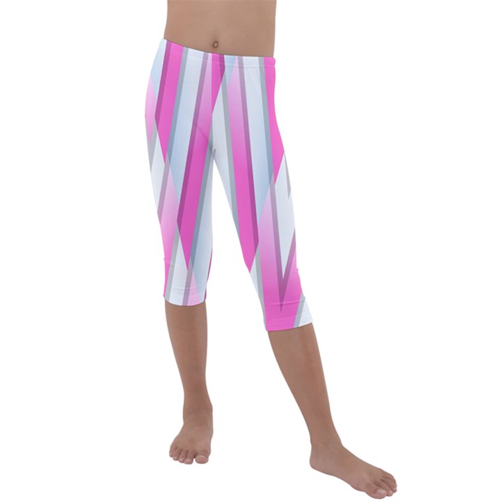 Geometric-3d-design-pattern-pink Kids  Lightweight Velour Capri Leggings 