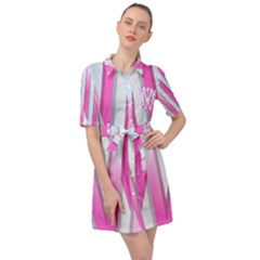 Geometric-3d-design-pattern-pink Belted Shirt Dress by Semog4