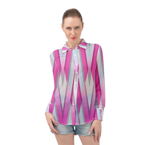 Geometric-3d-design-pattern-pink Long Sleeve Chiffon Shirt by Semog4