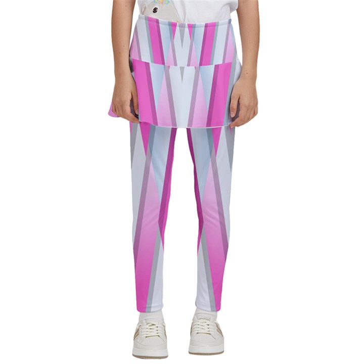 Geometric-3d-design-pattern-pink Kids  Skirted Pants