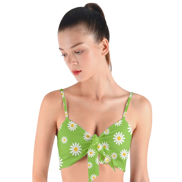 Daisy-flowers-floral-wallpaper Woven Tie Front Bralet