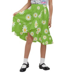 Daisy-flowers-floral-wallpaper Kids  Ruffle Flared Wrap Midi Skirt