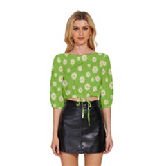 Daisy-flowers-floral-wallpaper Mid Sleeve Drawstring Hem Top