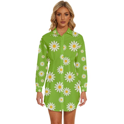 Daisy-flowers-floral-wallpaper Womens Long Sleeve Shirt Dress by Semog4