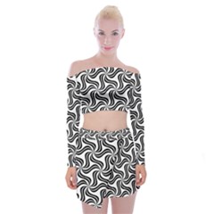 Soft-pattern-repeat-monochrome Off Shoulder Top With Mini Skirt Set by Semog4