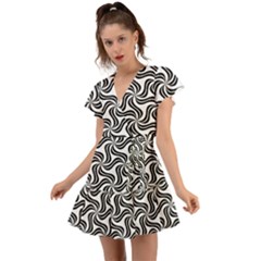 Soft-pattern-repeat-monochrome Flutter Sleeve Wrap Dress by Semog4