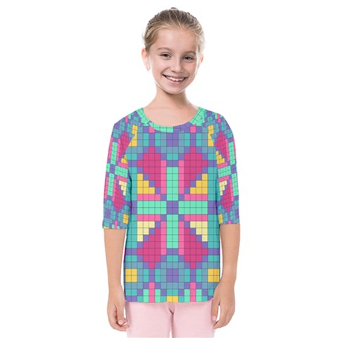 Checkerboard-squares-abstract--- Kids  Quarter Sleeve Raglan Tee by Semog4