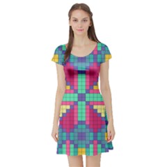 Checkerboard-squares-abstract--- Short Sleeve Skater Dress by Semog4