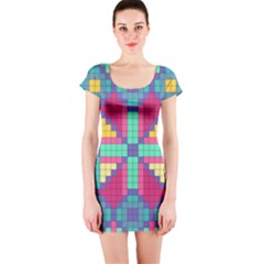 Checkerboard-squares-abstract--- Short Sleeve Bodycon Dress by Semog4