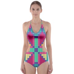 Checkerboard-squares-abstract--- Cut-out One Piece Swimsuit by Semog4