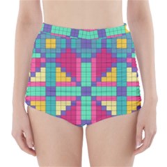 Checkerboard-squares-abstract--- High-waisted Bikini Bottoms by Semog4