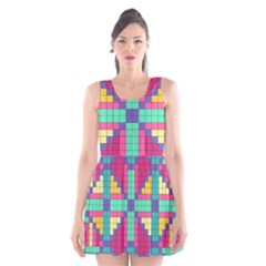 Checkerboard-squares-abstract--- Scoop Neck Skater Dress by Semog4