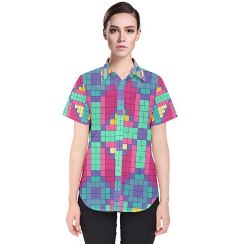 Checkerboard-squares-abstract--- Women s Short Sleeve Shirt by Semog4