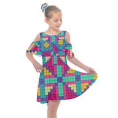 Checkerboard-squares-abstract--- Kids  Shoulder Cutout Chiffon Dress by Semog4