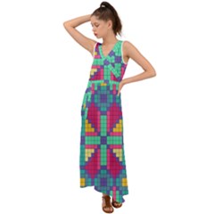 Checkerboard-squares-abstract--- V-neck Chiffon Maxi Dress by Semog4