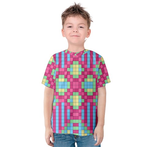 Checkerboard-squares-abstract---- Kids  Cotton Tee by Semog4