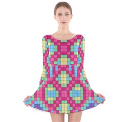 Checkerboard-squares-abstract---- Long Sleeve Velvet Skater Dress by Semog4