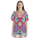 Checkerboard-squares-abstract---- V-Neck Flutter Sleeve Top View1