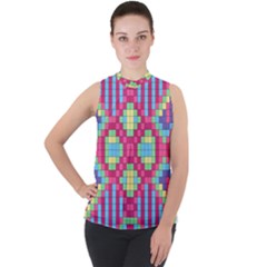 Checkerboard-squares-abstract---- Mock Neck Chiffon Sleeveless Top by Semog4