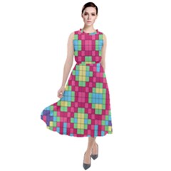 Checkerboard-squares-abstract---- Round Neck Boho Dress by Semog4