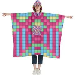 Checkerboard-squares-abstract---- Women s Hooded Rain Ponchos