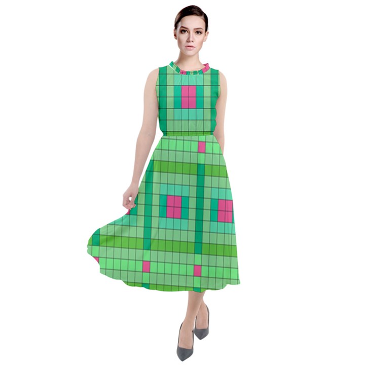 Checkerboard-squares-abstract-- Round Neck Boho Dress