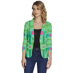 Checkerboard-squares-abstract-- Women s One-button 3/4 Sleeve Short Jacket