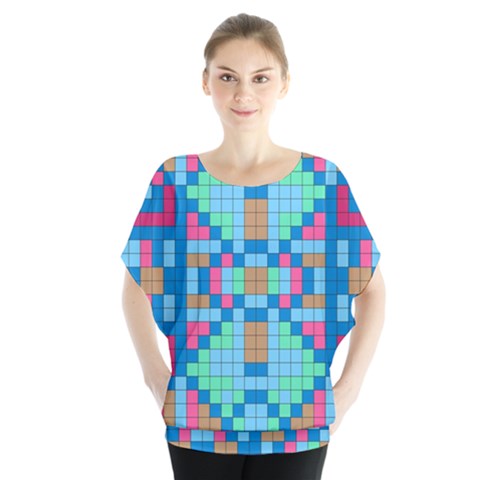 Checkerboard-squares-abstract Batwing Chiffon Blouse by Semog4