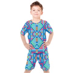 Checkerboard-squares-abstract Kids  Tee And Shorts Set by Semog4