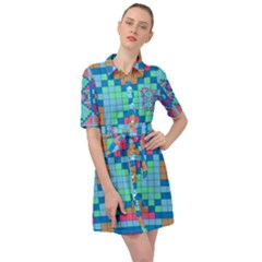 Checkerboard-squares-abstract Belted Shirt Dress by Semog4