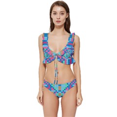 Checkerboard-squares-abstract Low Cut Ruffle Edge Bikini Set by Semog4