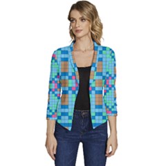 Checkerboard-squares-abstract Women s Casual 3/4 Sleeve Spring Jacket