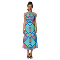 Checkerboard-squares-abstract Sleeveless Cross Front Cocktail Midi Chiffon Dress