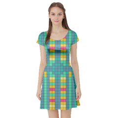 Checkerboard-squares-abstract- Short Sleeve Skater Dress by Semog4