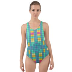 Checkerboard-squares-abstract- Cut-out Back One Piece Swimsuit by Semog4